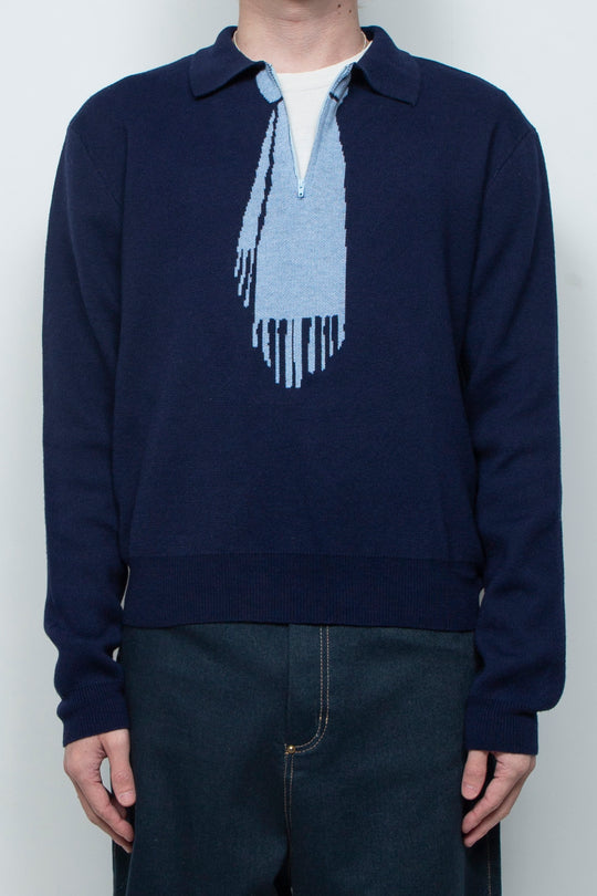 Tie Hook Flower Two tone Sweater BLUE