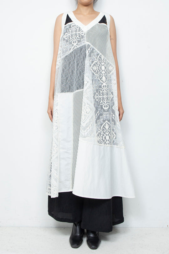 Lace Patchwork Dress Whtie