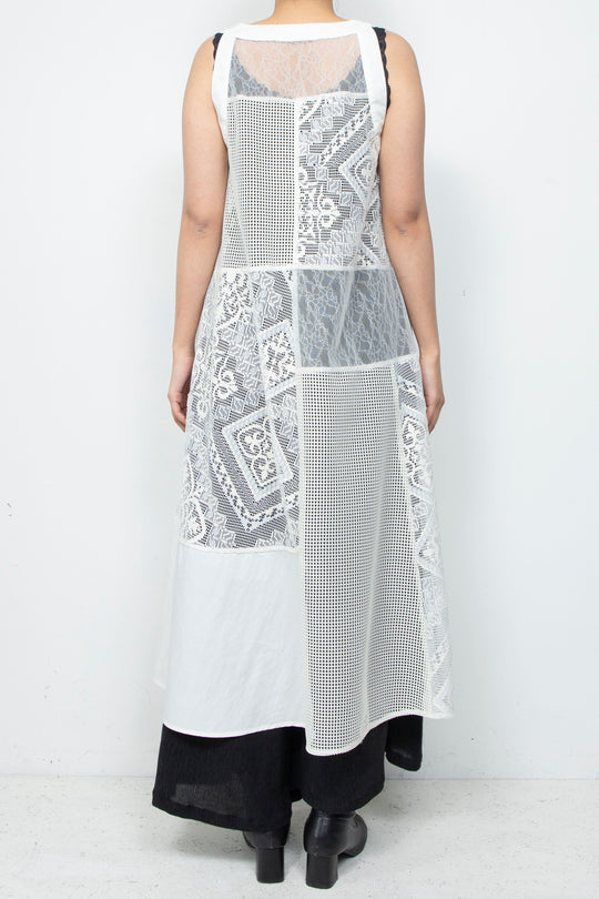 Lace Patchwork Dress Whtie