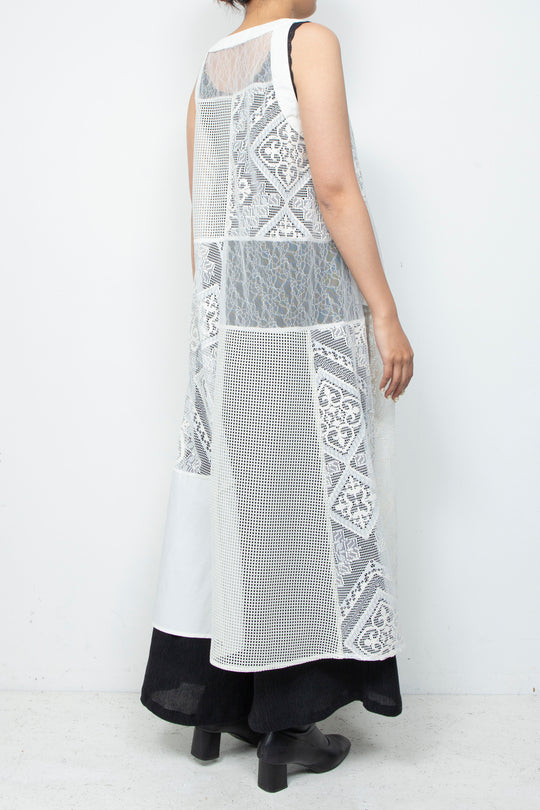 Lace Patchwork Dress Whtie