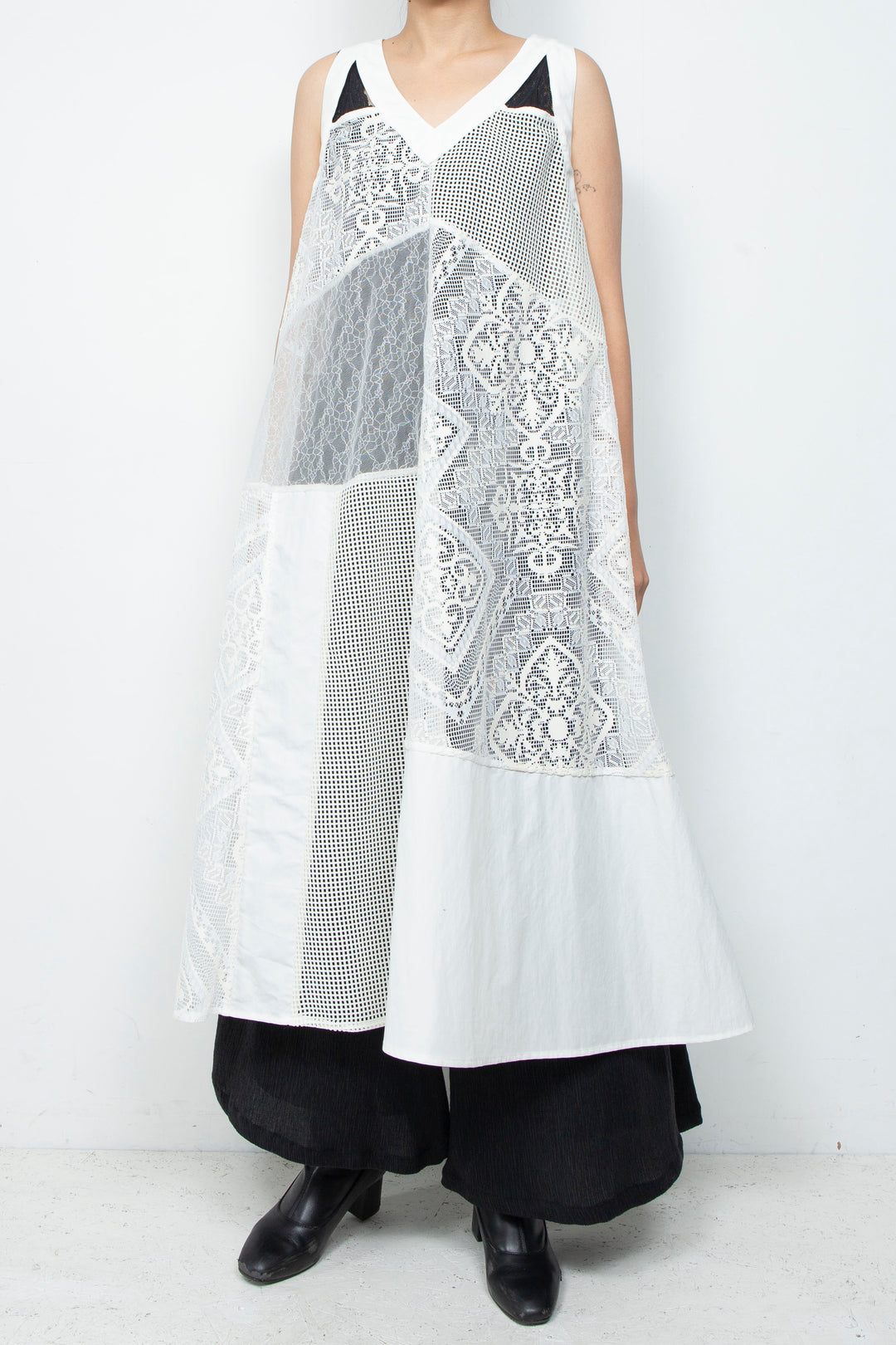 Lace Patchwork Dress Whtie