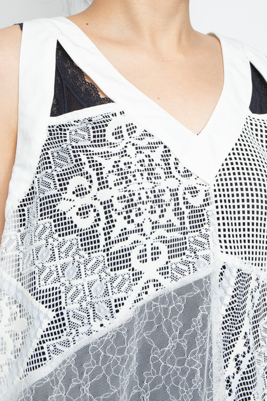 Lace Patchwork Dress Whtie