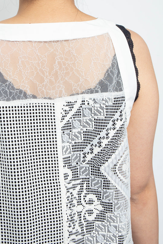 Lace Patchwork Dress Whtie