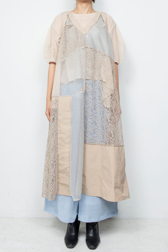 Lace Patchwork Dress Mist Beige