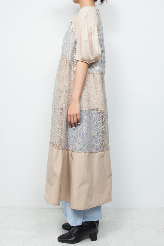Lace Patchwork Dress Mist Beige