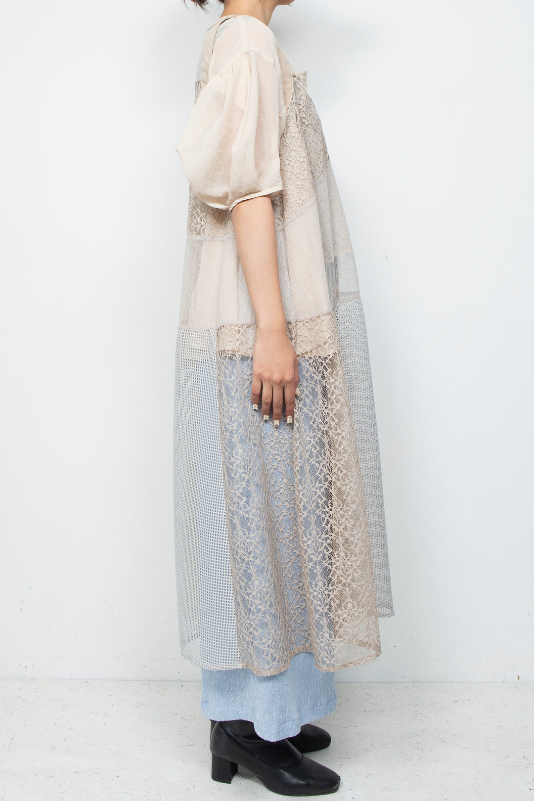 Lace Patchwork Dress Mist Beige