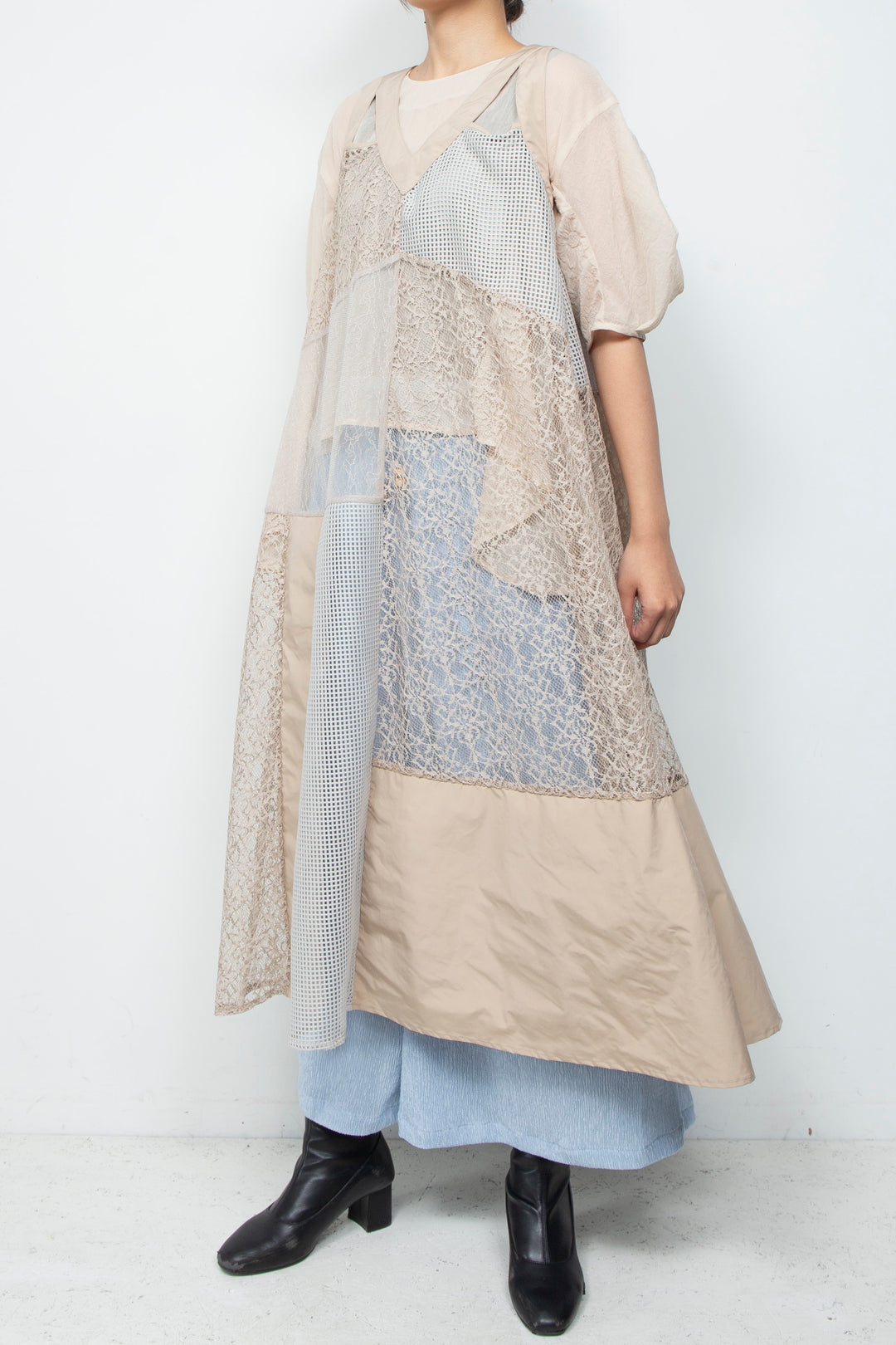 Lace Patchwork Dress Mist Beige