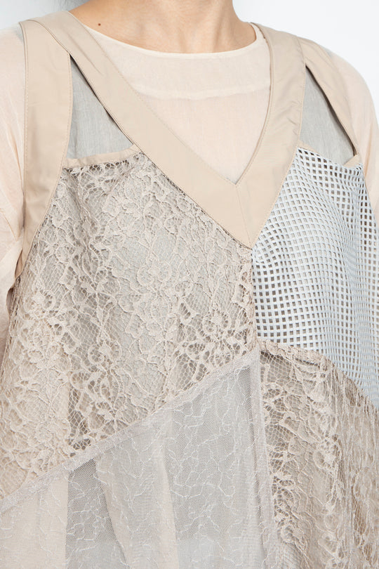 Lace Patchwork Dress Mist Beige