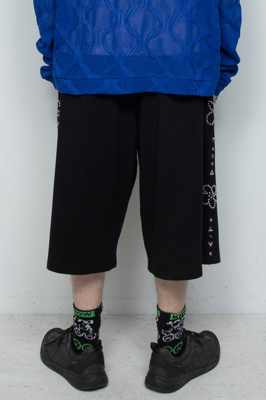 EMBELLISHED FLORAL JOGGER SHORTS BLACK