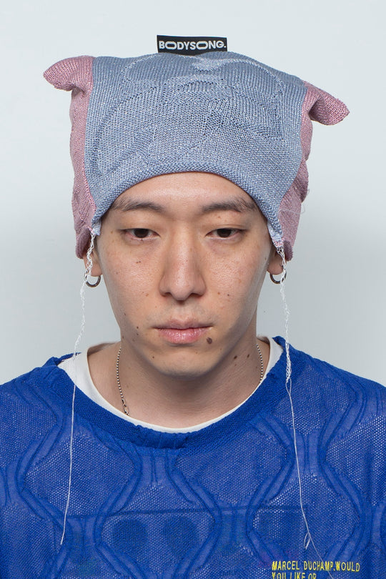 PATCHWORK FLORAL KNIT CAP BLUE