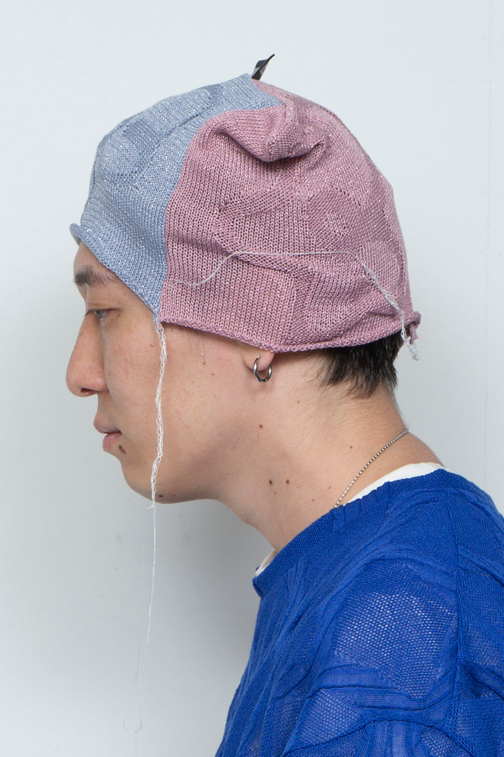 PATCHWORK FLORAL KNIT CAP BLUE