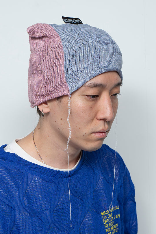 PATCHWORK FLORAL KNIT CAP BLUE