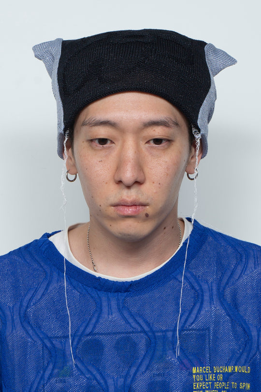 PATCHWORK FLORAL KNIT CAP BLACK