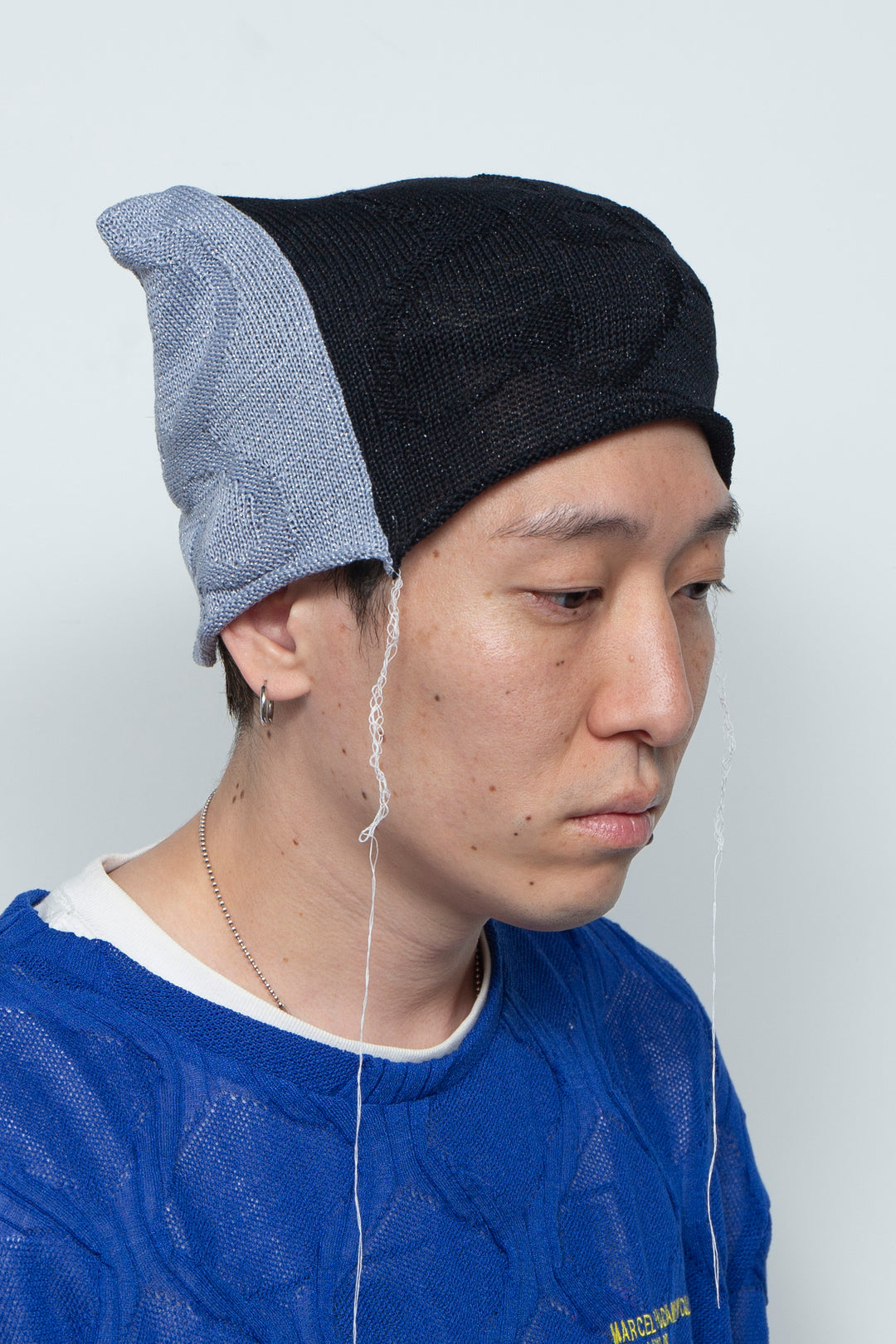 PATCHWORK FLORAL KNIT CAP BLACK