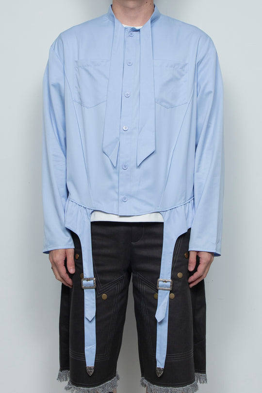 Blue suspender socks design bow tie shirt