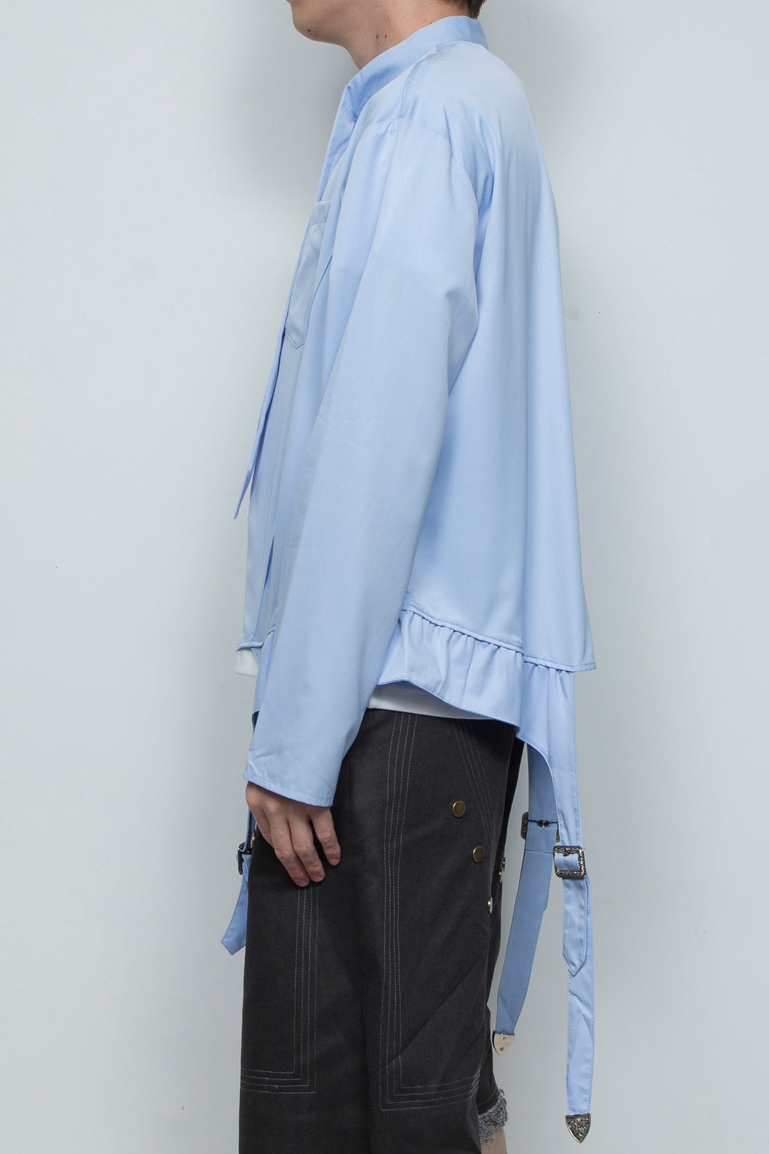 Blue suspender socks design bow tie shirt