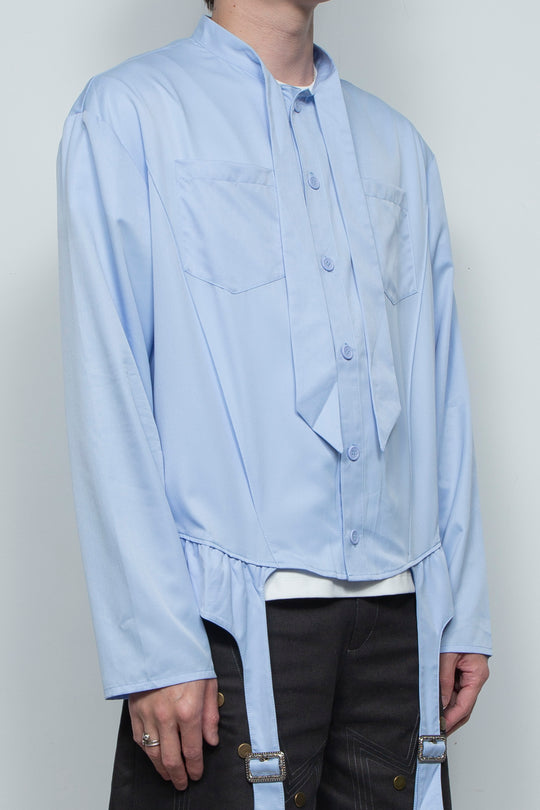 Blue suspender socks design bow tie shirt