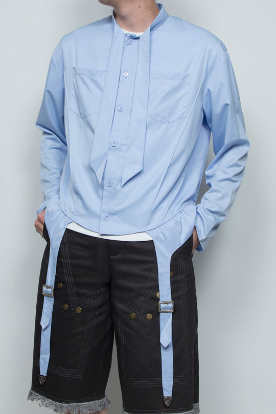 Blue suspender socks design bow tie shirt