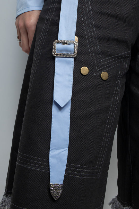 Blue suspender socks design bow tie shirt