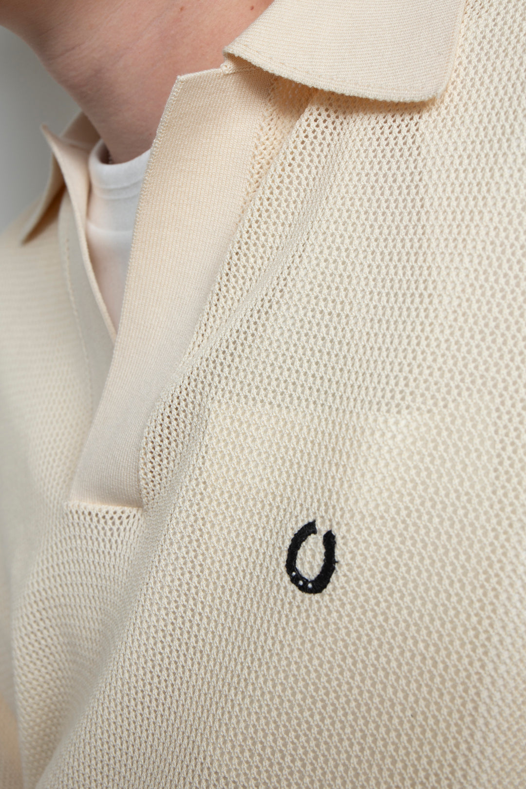 Hand-Embroidered Yomogi Cotton Cowgirl Knit Polo IVORY