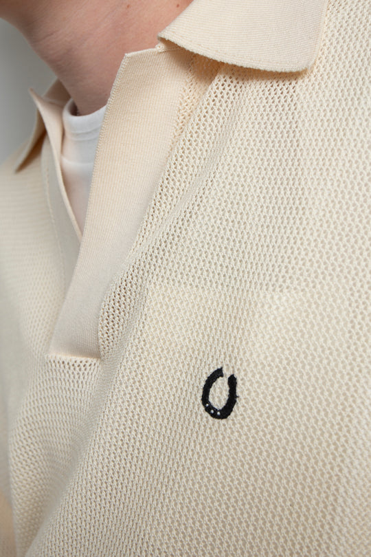 Hand-Embroidered Yomogi Cotton Cowgirl Knit Polo IVORY