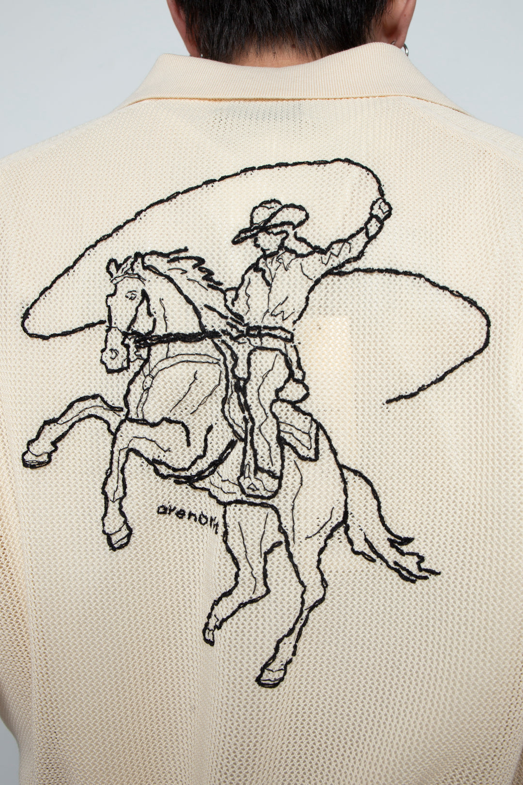 Hand-Embroidered Yomogi Cotton Cowgirl Knit Polo IVORY