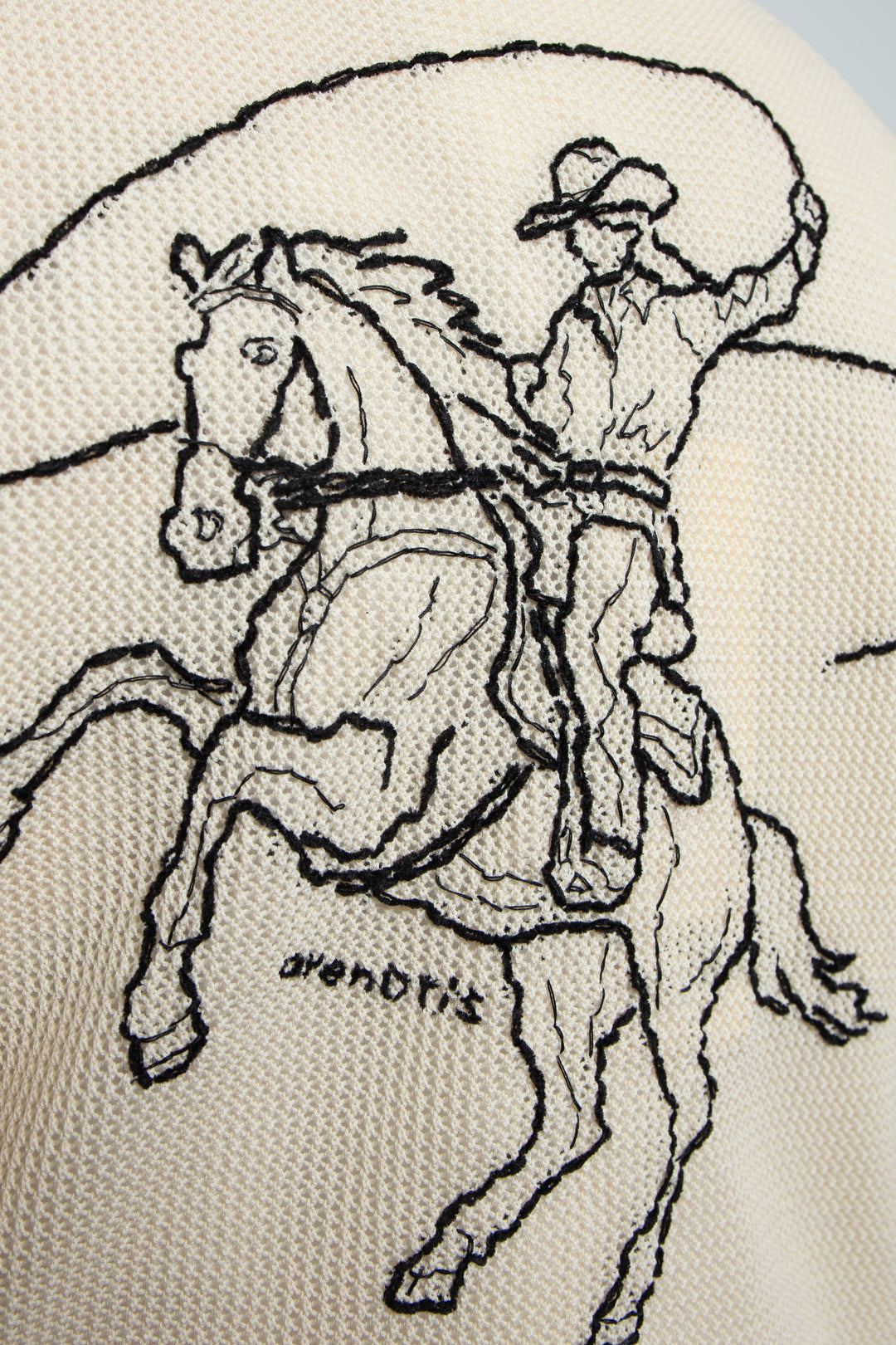 Hand-Embroidered Yomogi Cotton Cowgirl Knit Polo IVORY