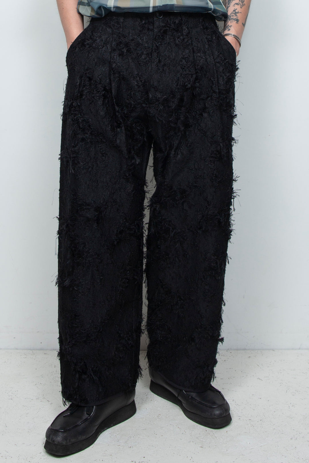 Jacquard 2tuck Pants Black