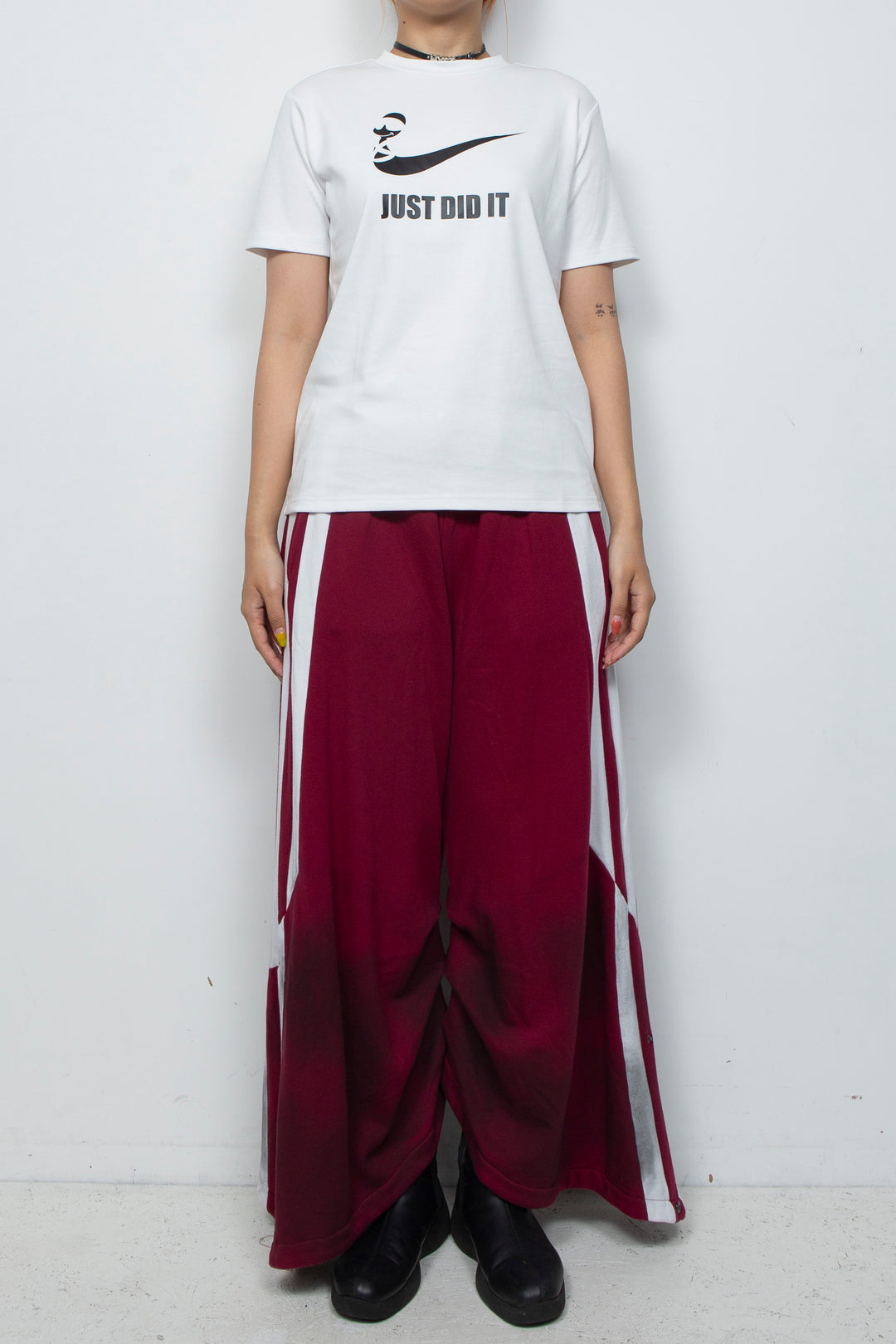 Elastic printed two-color T-shirt White