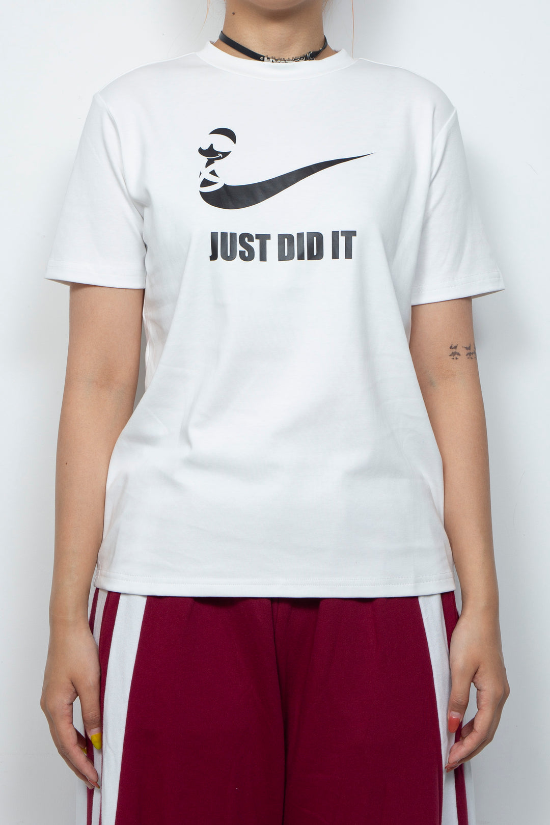 Elastic printed two-color T-shirt White