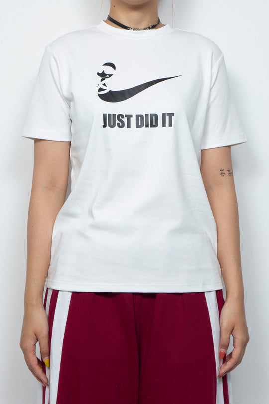 Elastic printed two-color T-shirt White