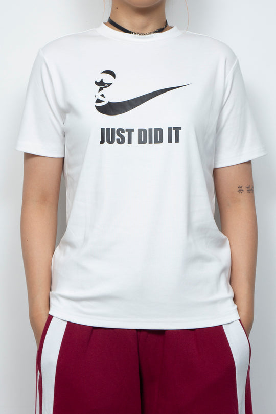 Elastic printed two-color T-shirt White