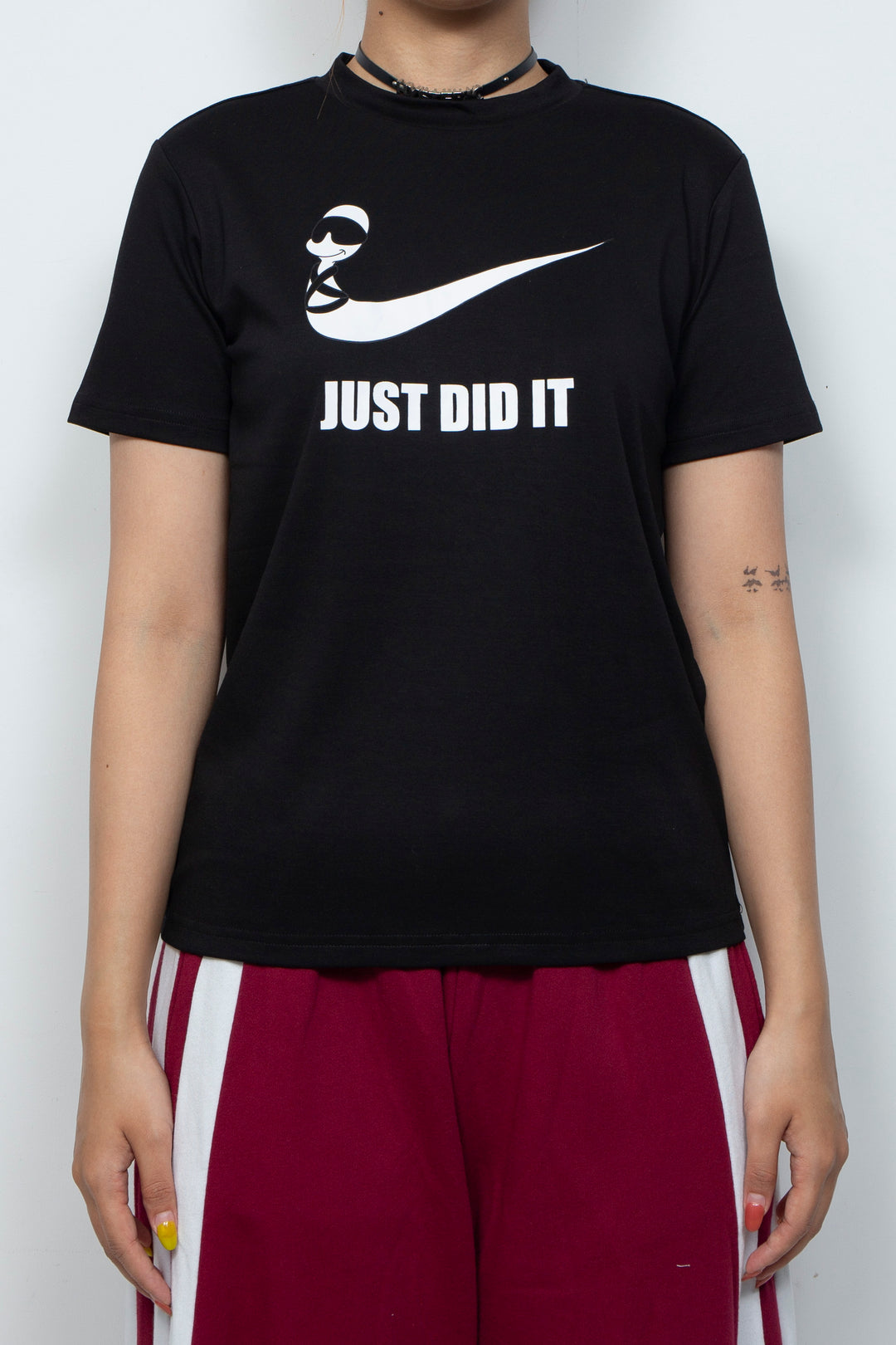 Elastic printed two-color T-shirt Black