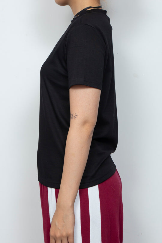 Elastic printed two-color T-shirt Black