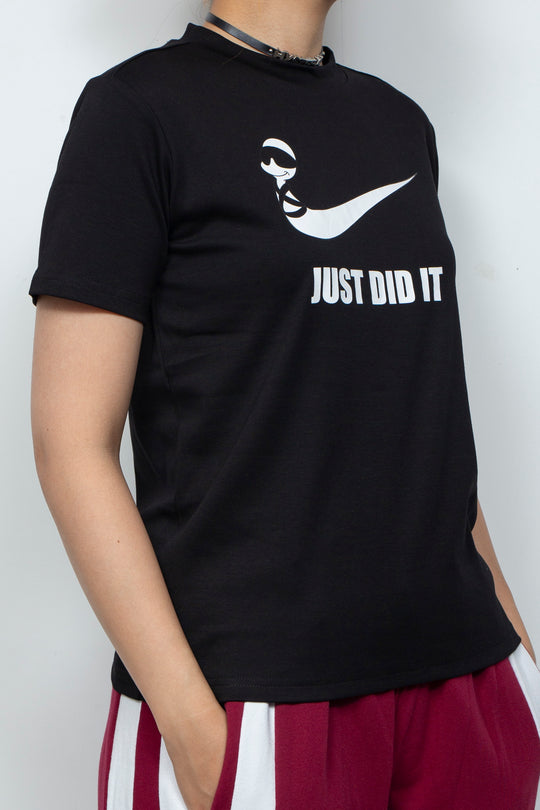 Elastic printed two-color T-shirt Black