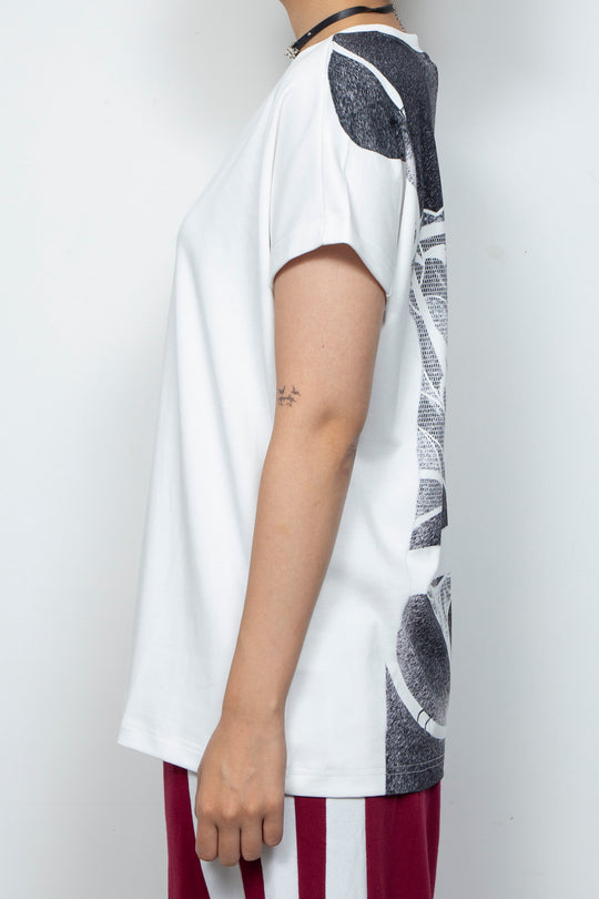Interesting printed two-color T-shirt White