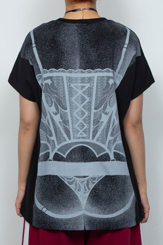 Interesting printed two-color T-shirt Black