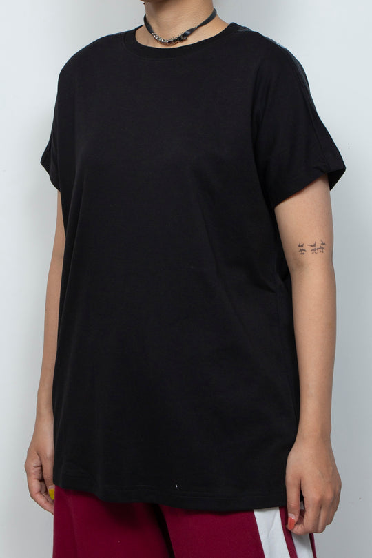 Interesting printed two-color T-shirt Black