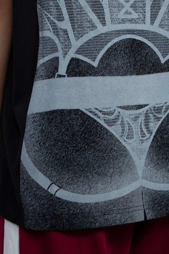 Interesting printed two-color T-shirt Black