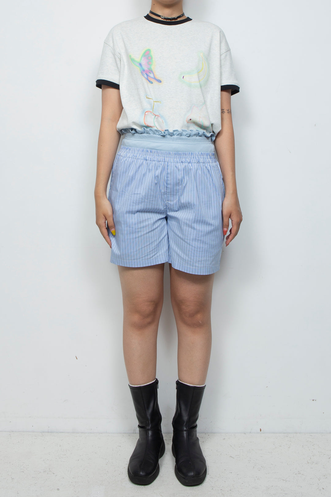 Ruffled double-layer Aro pants Blue