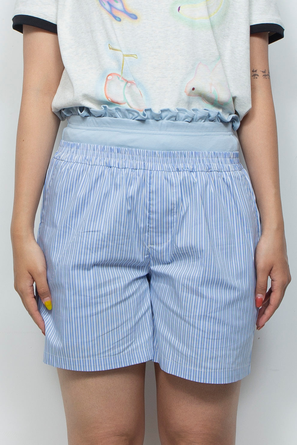 Ruffled double-layer Aro pants Blue
