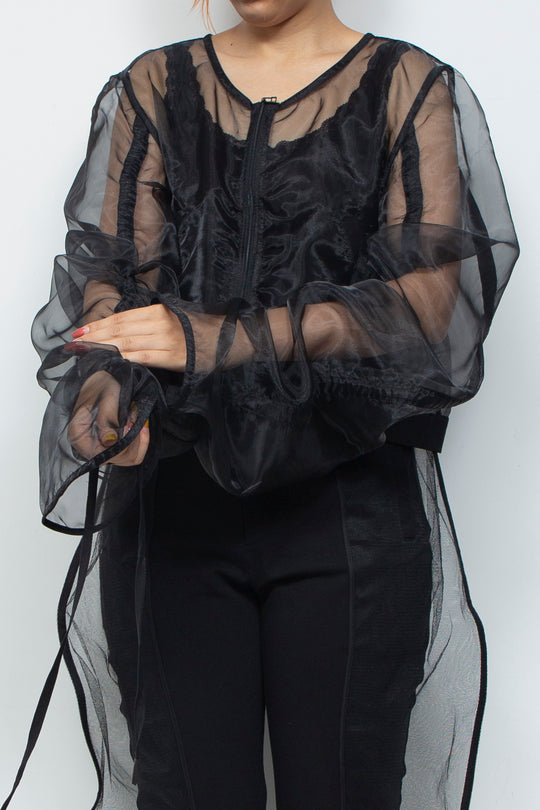 ETHER OVERSIZED GATHERED DRAWSTRINGS ZIP UP JACKET
