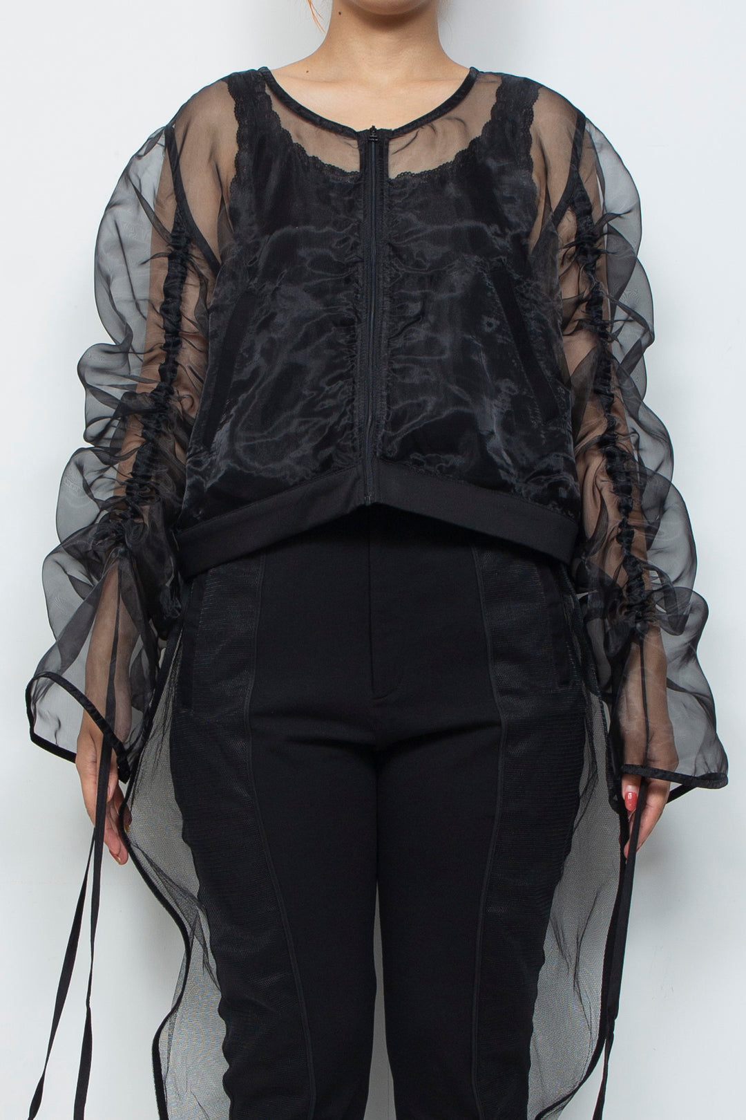 ETHER OVERSIZED GATHERED DRAWSTRINGS ZIP UP JACKET