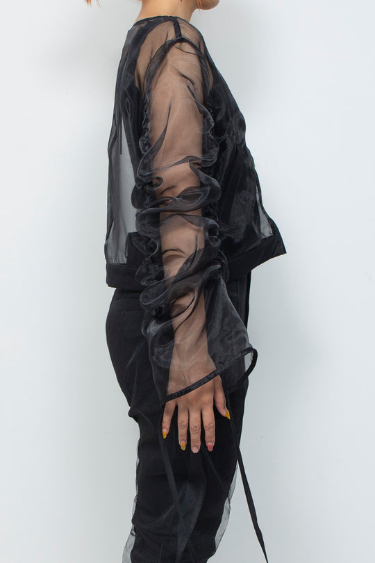 ETHER OVERSIZED GATHERED DRAWSTRINGS ZIP UP JACKET