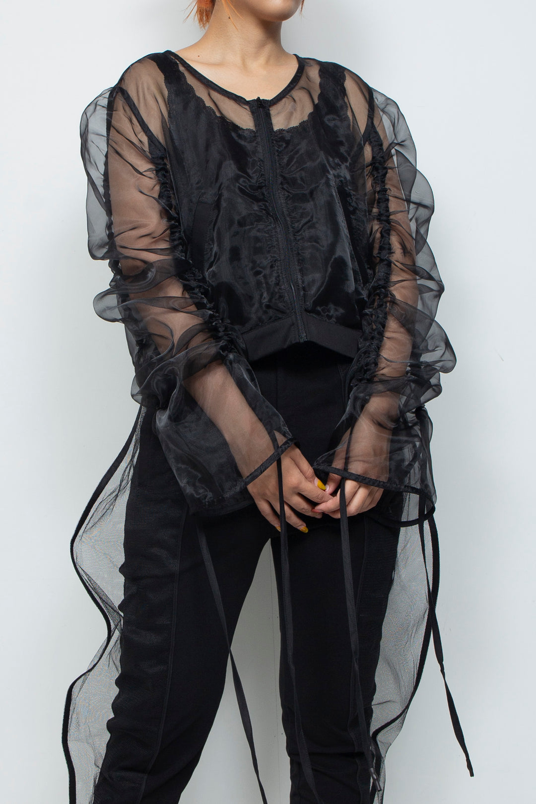 ETHER OVERSIZED GATHERED DRAWSTRINGS ZIP UP JACKET