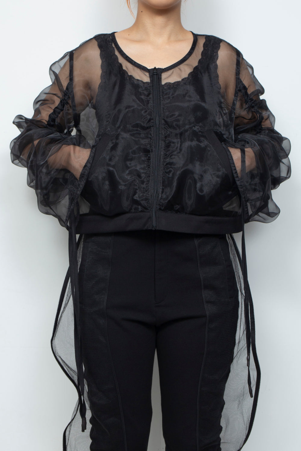 ETHER OVERSIZED GATHERED DRAWSTRINGS ZIP UP JACKET