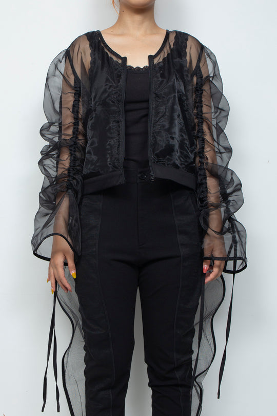 ETHER OVERSIZED GATHERED DRAWSTRINGS ZIP UP JACKET