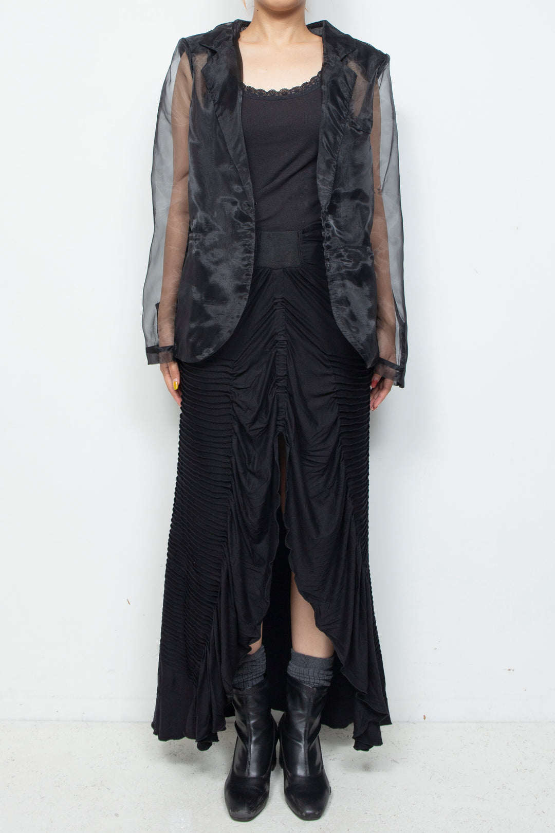 ETHER STITCHED BLACK WRAP JERSEY SKIRT