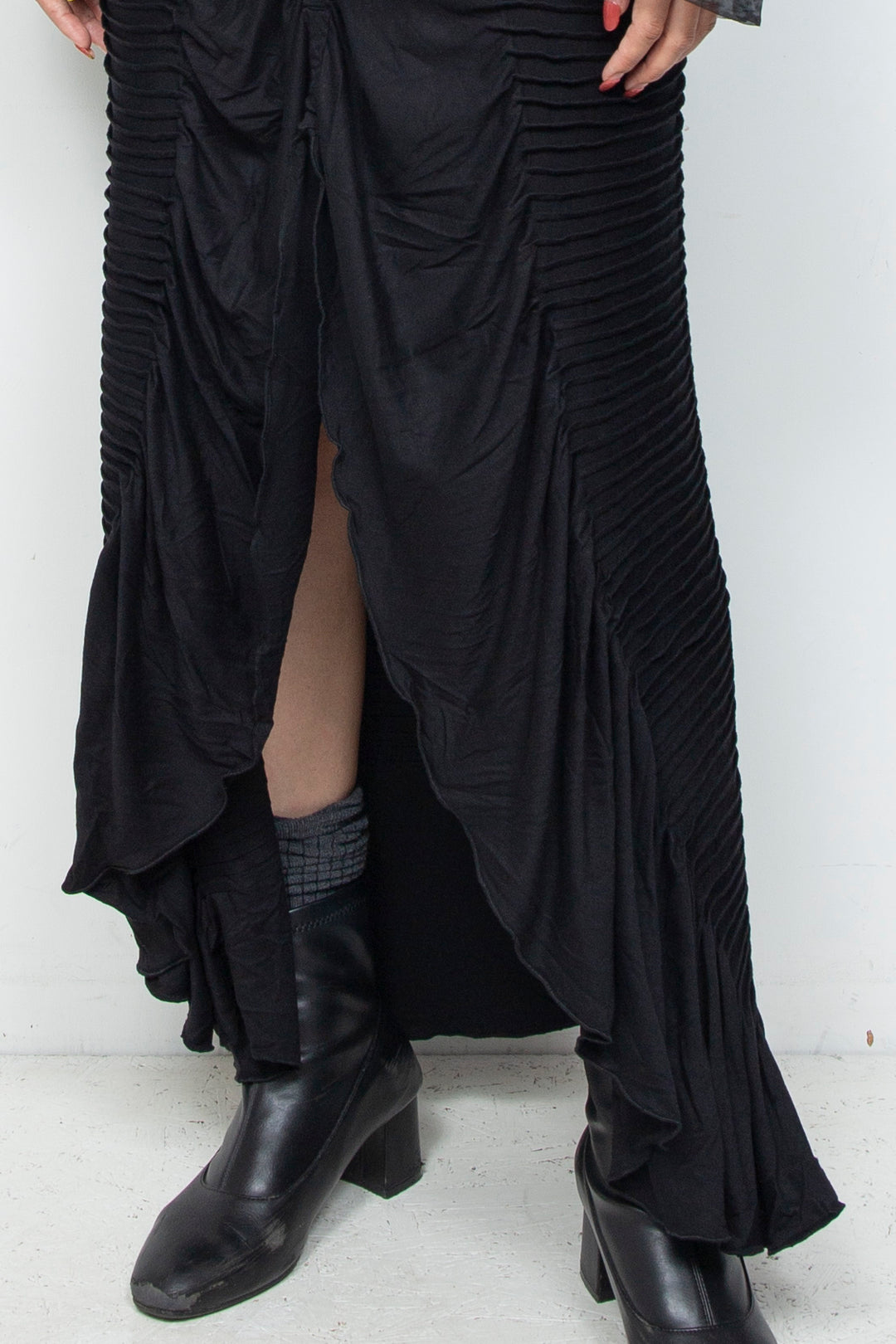 ETHER STITCHED BLACK WRAP JERSEY SKIRT