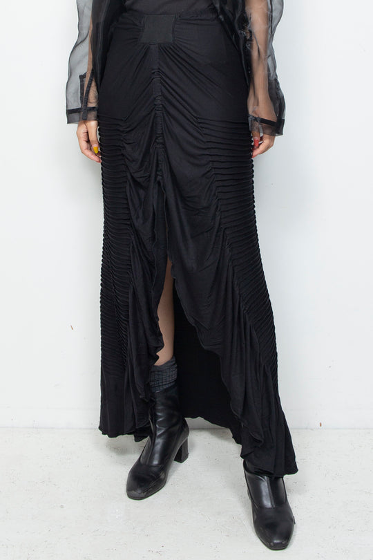 ETHER STITCHED BLACK WRAP JERSEY SKIRT